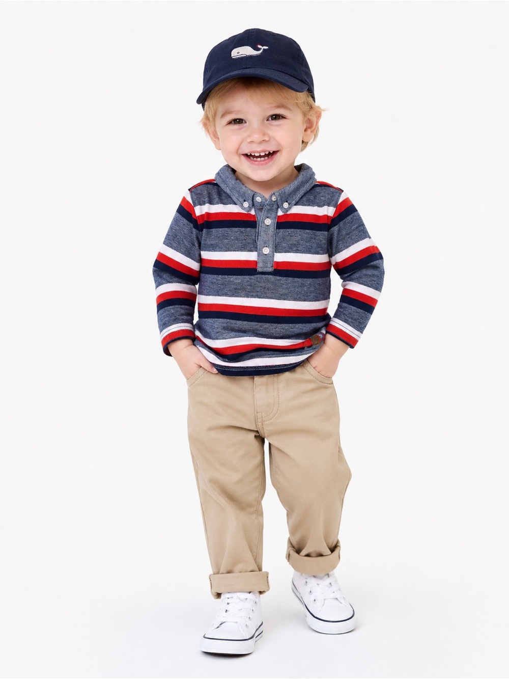 Janie and Jack Boys Navy, Red & White Striped Polo